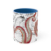 Red Tentacles Octopus Vintage Map On White Art Accent Coffee Mug 11Oz Blue /