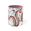 Red Tentacles Octopus Vintage Map On White Art Accent Coffee Mug 11Oz Pink /