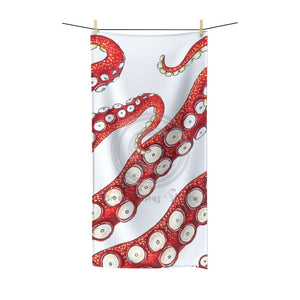 Red Tentacles Octopus White Ink Polycotton Towel 30 × 60 Home Decor