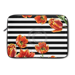 Red Tulips Black Stripes Ii Floral Chic Laptop Sleeve 13