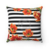 Red Tulips Black Stripes Watercolor Art Square Pillow Home Decor