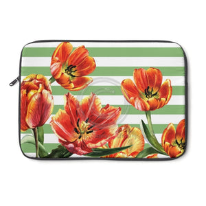 Red Tulips Green Stripes I Floral Chic Laptop Sleeve 13