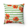 Red Tulips Green Stripes Watercolor Art Square Pillow Home Decor