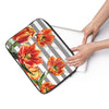 Red Tulips Grey Stripes I Floral Chic Laptop Sleeve