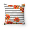 Red Tulips Grey Stripes Watercolor Art Square Pillow 14X14 Home Decor