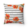 Red Tulips Grey Stripes Watercolor Art Square Pillow Home Decor