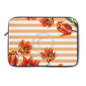 Red Tulips Peach Stripes Ii Floral Chic Laptop Sleeve 13