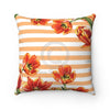 Red Tulips Peach Stripes Watercolor Art Square Pillow 14X14 Home Decor