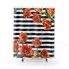 Red Tulips Vintage Black Stripes Chic Shower Curtain 71X74 Home Decor