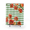 Red Tulips Vintage Green Stripes Chic Shower Curtain 71X74 Home Decor