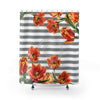 Red Tulips Vintage Grey Stripes Chic Shower Curtain 71X74 Home Decor
