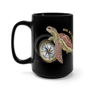Save Sea Turtle Art Black Mug 15Oz