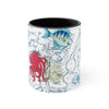 Sea Life Octopus Vintage Map On White Art Accent Coffee Mug 11Oz Black /