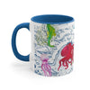 Sea Life Octopus Vintage Map On White Art Accent Coffee Mug 11Oz Blue /