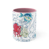 Sea Life Octopus Vintage Map On White Art Accent Coffee Mug 11Oz Pink /