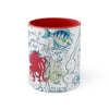 Sea Life Octopus Vintage Map On White Art Accent Coffee Mug 11Oz Red /