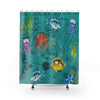 Sea Life Vintage Map Chic Teal Shower Curtain 71X74 Home Decor