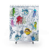 Sea Life Vintage Map Chic White Shower Curtain 71X74 Home Decor