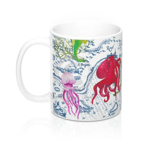 Sea Life Vintage Map Watercolor Art Mug 11Oz