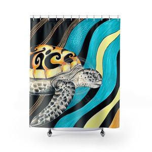 Sea Turtle Surf Hippy Yellow Ink Shower Curtain 71 × 74 Home Decor