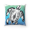 Sea Turtle Teal Blue Tribal Pattern Square Pillow 14X14 Home Decor