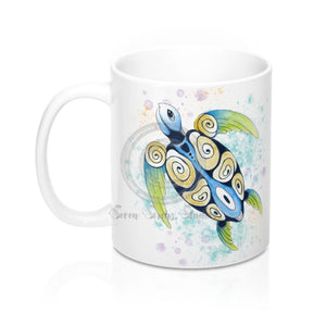 Sea Turtle Teal Splash Watercolor Ink Art Mug 11Oz