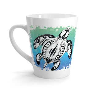 Sea Turtle Tribal Blue Teal White Latte Mug 12Oz Mug