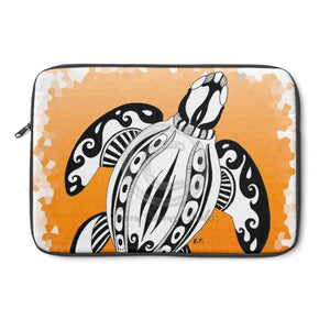 Sea Turtle Tribal Ink Orange On White Laptop Sleeve 13