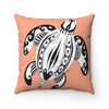 Sea Turtle Tribal Ink Tangerine Square Pillow 14X14 Home Decor