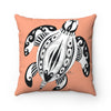 Sea Turtle Tribal Ink Tangerine Square Pillow Home Decor