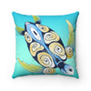 Sea Turtle Tribal Modern Teal Ink Watercolor Square Pillow Home Decor