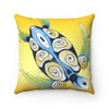 Sea Turtle Tribal Modern Yellow Ink Watercolor Square Pillow 14X14 Home Decor