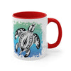 Sea Turtle Tribal Teal Ink On White Art Accent Coffee Mug 11Oz