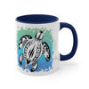 Sea Turtle Tribal Teal Ink On White Art Accent Coffee Mug 11Oz