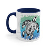 Sea Turtle Tribal Teal Ink On White Art Accent Coffee Mug 11Oz
