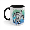 Sea Turtle Tribal Teal Ink On White Art Accent Coffee Mug 11Oz