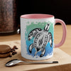 Sea Turtle Tribal Teal Ink On White Art Accent Coffee Mug 11Oz