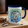 Sea Turtle Tribal Teal Ink On White Art Accent Coffee Mug 11Oz