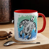 Sea Turtle Tribal Teal Ink On White Art Accent Coffee Mug 11Oz