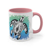Sea Turtle Tribal Teal Ink On White Art Accent Coffee Mug 11Oz