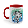 Sea Turtle Tribal Teal Ink On White Art Accent Coffee Mug 11Oz
