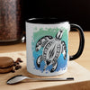 Sea Turtle Tribal Teal Ink On White Art Accent Coffee Mug 11Oz