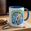 Sea Turtle Tribal Teal Ink On White Art Accent Coffee Mug 11Oz