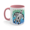 Sea Turtle Tribal Teal Ink On White Art Accent Coffee Mug 11Oz