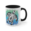 Sea Turtle Tribal Teal Ink On White Art Accent Coffee Mug 11Oz Black /