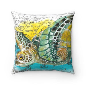 Sea Turtle Vintage Map Watercolor Art Square Pillow 14 X Home Decor