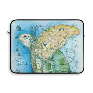 Sea Turtle Vintage Map Watercolor Blue Green Art Laptop Sleeve 15