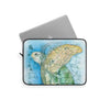 Sea Turtle Vintage Map Watercolor Blue Green Art Laptop Sleeve