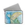 Sea Turtle Vintage Map Watercolor Blue Green Art Laptop Sleeve
