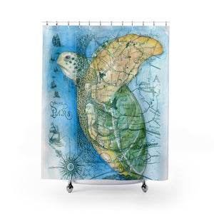 Sea Turtle Vintage Map Watercolor Blue Green Art Shower Curtain 71 × 74 Home Decor